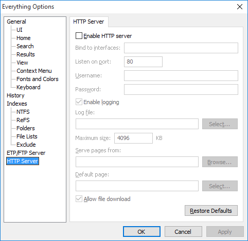 Everything Options HTTP Server