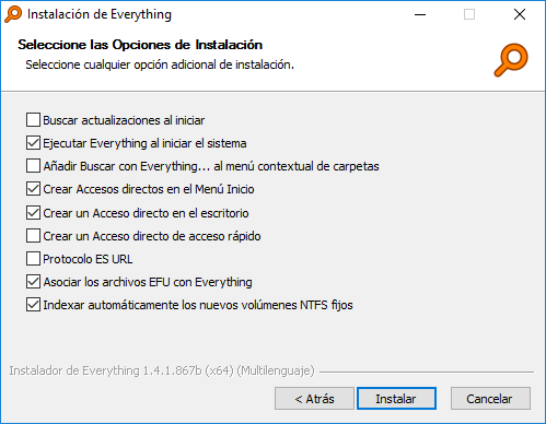 Opciones de Instalación de Everything 2