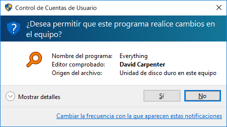 UAC de Instalación de Everything