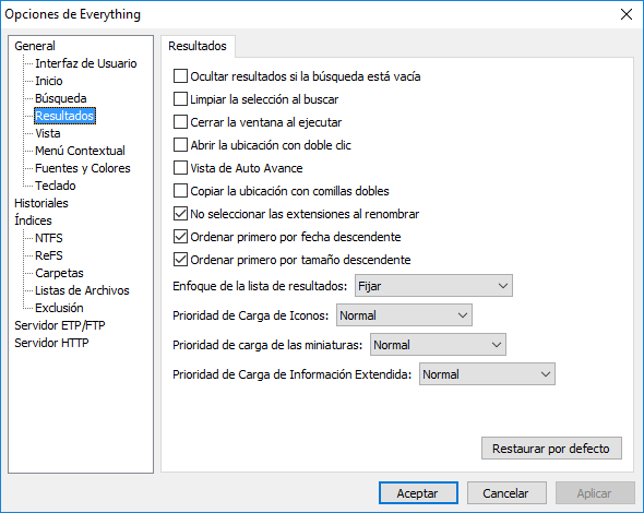 Everything Opciones Resultados