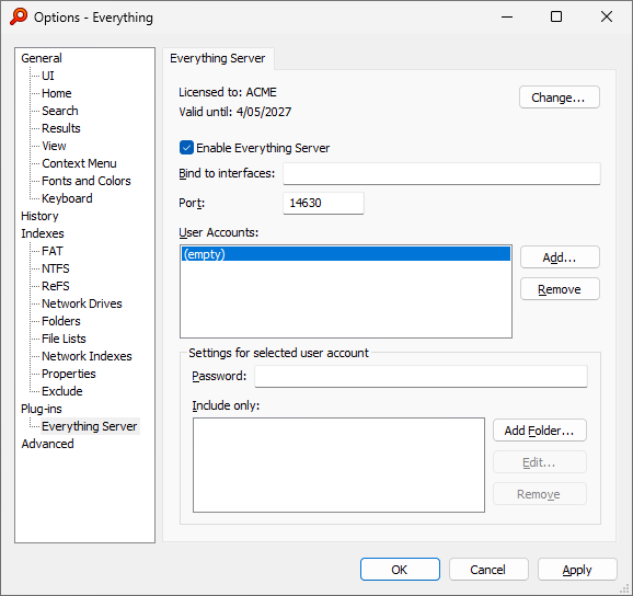 Everything Server Options Example