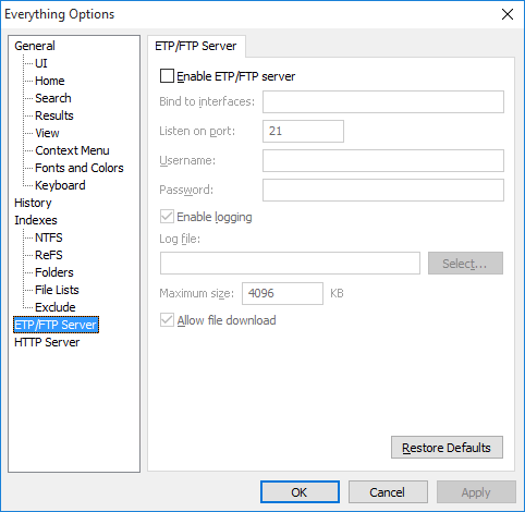 Everything Options ETP/FTP Server