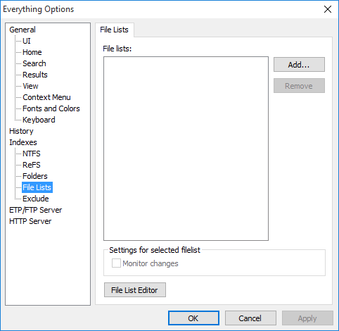 Everything Options File Lists